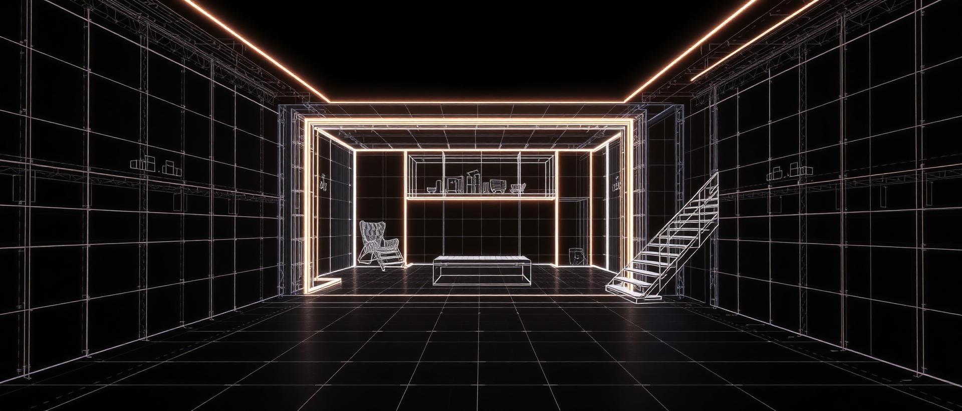 3D wireframe of the same space